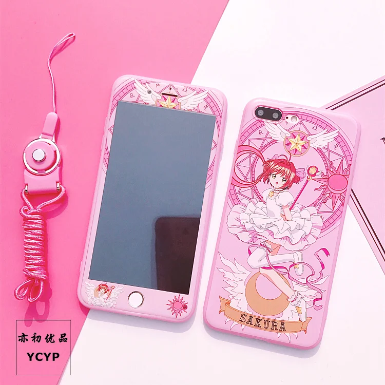 Чехол Sakura для iphone X Cardcaptor+ Защитная пленка для экрана из закаленного стекла для iphone 6 6s Plus 7 7plus 8 8plus Сейлор Мун