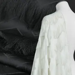 Современная модная ткань с кисточками, белый, черный, геометрический волнистый узор, прозрачный, шитье, многослойное платье, многослойная