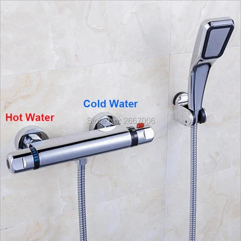 

Free Shipping Luxury Brass Thermostatic Faucet Set Thermostatic Mixer Wall Mounted Shower Tap with hand shower GI938
