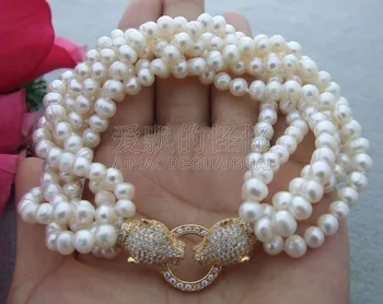 

B040615 8" 6Strands White pearl Bracelet-CZ Clasp