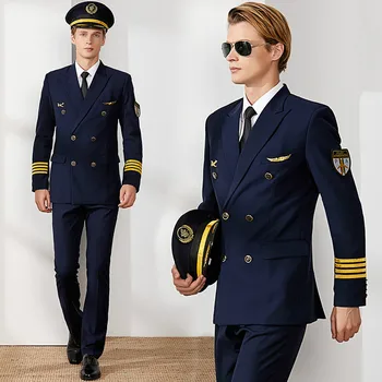 

2019 men's fashion Slim suits Captain uniform men's business casual clothing suit Blazers jacket pants trousers sets
