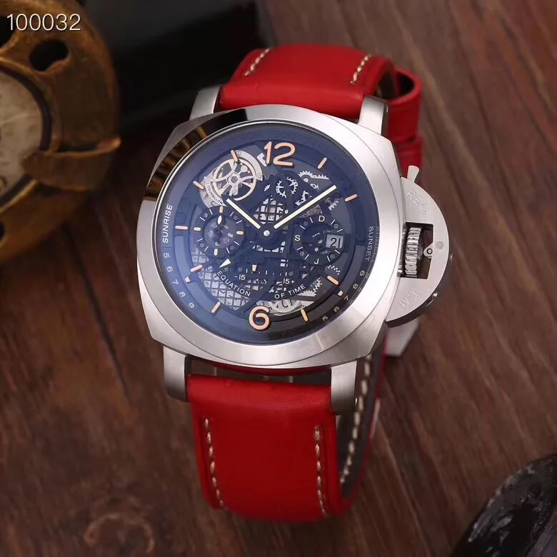 

Luxury Brand New Men Automatic Mechanical Stainless Steel GMT Watches Silver Brown Black Leather Tourbillon Skeleton Luminous