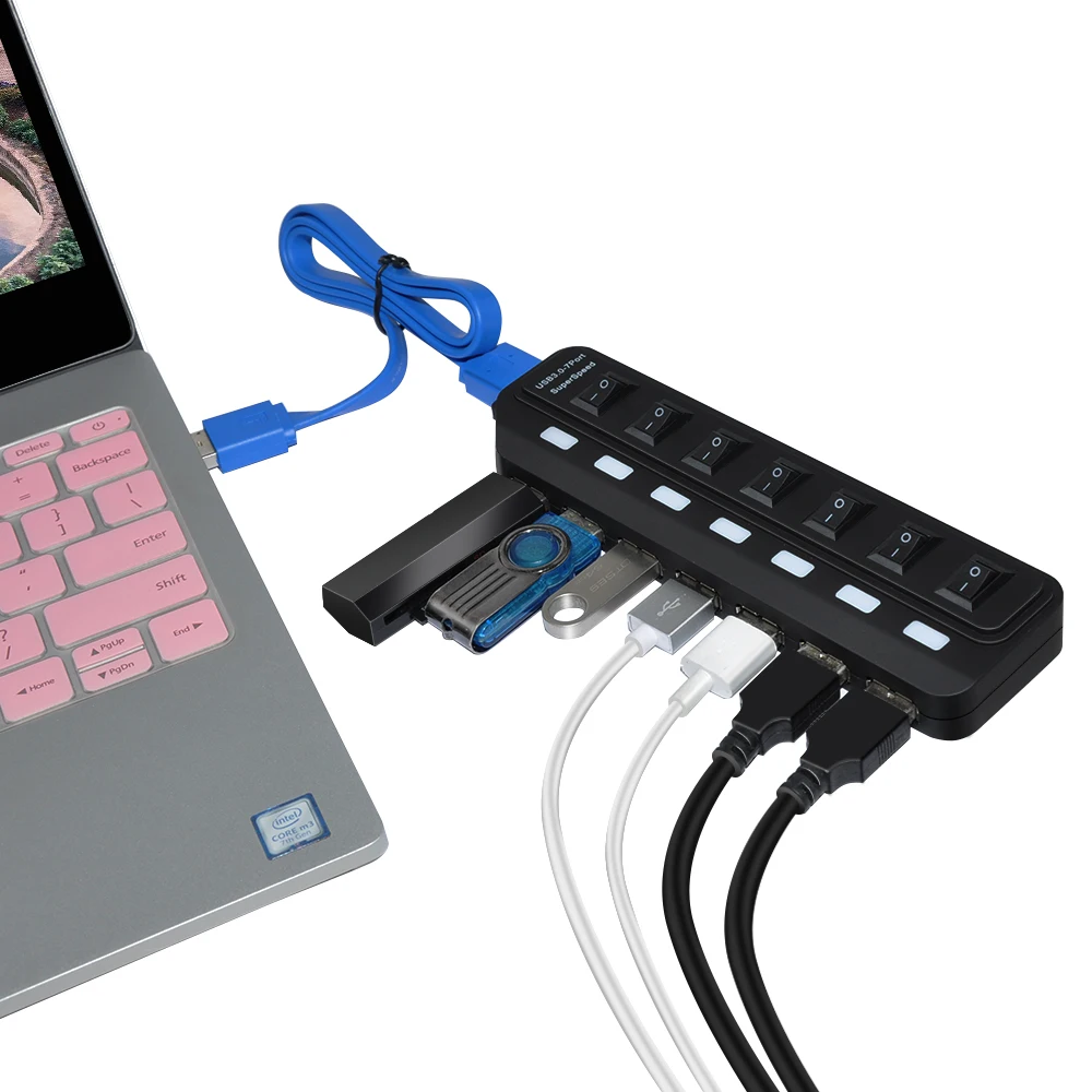 NEW USB HUB 3.0 Super Speed 5Gbps 7 Ports USB 3.0 HUB USB Splitter With On/Off Switch Platooninsert For Computer Peripherals