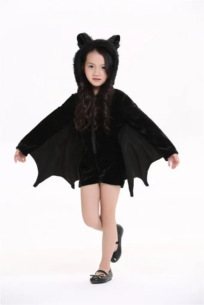 Hot Animal Cosplay Batman Costume Kids Girls Black Bat Zipper Jumpsuit ...