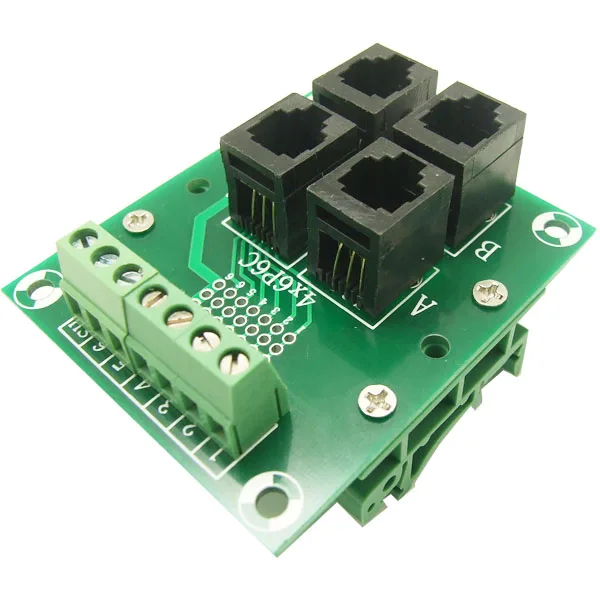 

RJ11/RJ12 to screw 6P6C Jack 4-Way Buss Breakout Board Terminal Block, Connector DIN rail mounting RJ11 connector RJ12 connector