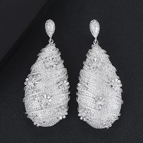 Silver Роскошные серьги-капельки, висячие серьги с кубическим циркониевая инкрустация, модные ювелирные изделия для женщин - Окраска металла: Silver