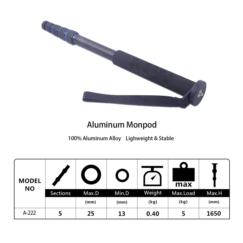 Manbily A-222, 165 см, портативный профессиональный монопод для DSLR, трость с M-1, мини штатив, подставка, база и штатив, шаровая Головка для DSLR