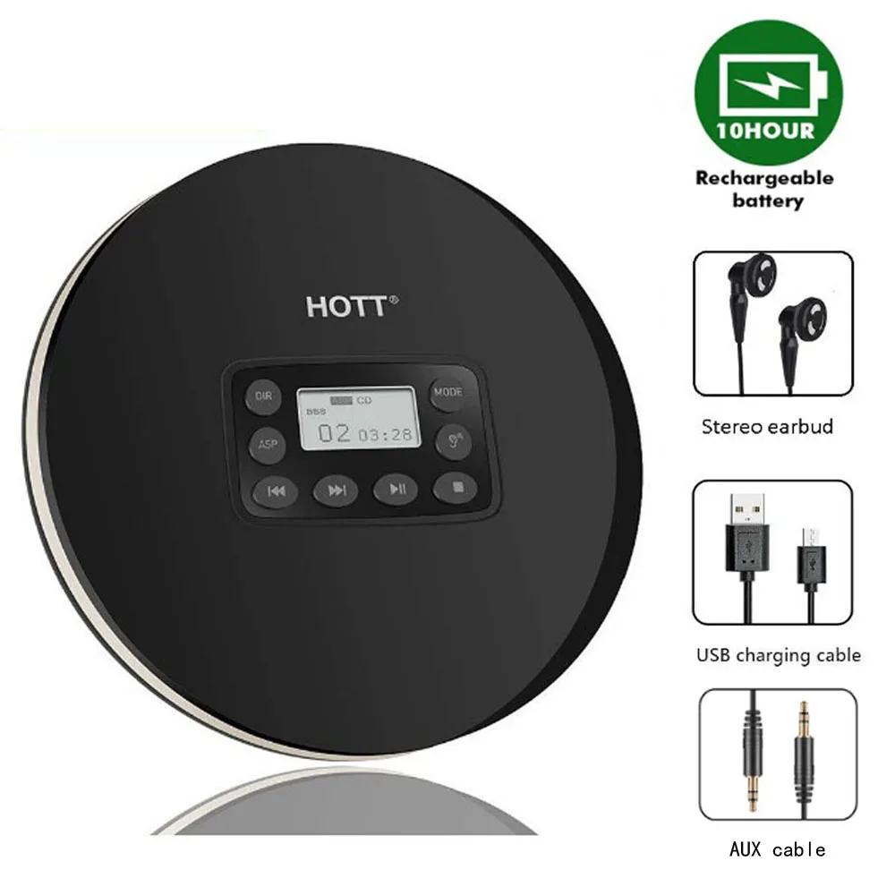 HOTT711 портативный CD-плеер с аккумулятором rechargeabl, персональный cd-плеер, cd Walkman, светодиодный дисплей, Наслаждайтесь музыкой и аудиокнигой