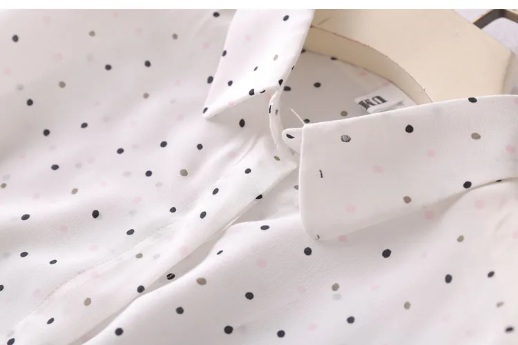Натуральный шелк блузки в горошек с длинным рукавом натуральный шелк, шифон блузки Топы для женщин повседневные рубашки блузки в горошек