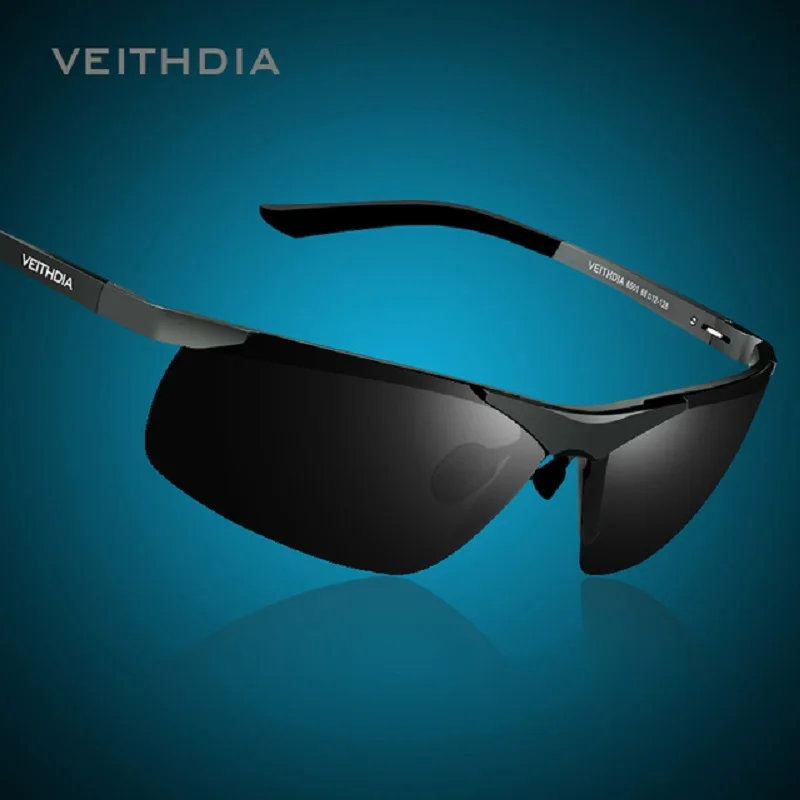 Koop VEITHDIA Brand Designer Alumunum mannen Gepolariseerde UV400 Spiegel Zonnebril Randloze Rechthoek Heren Zonnebril Eyewear Voor Mannen 6501