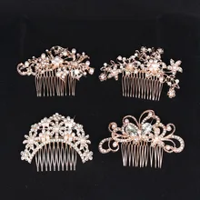Розовое золото Кристалл Свадебный головной убор гребень дешевые свадебные шпильки блюдо аксессуары для волос невесты Updo свадебные аксессуары