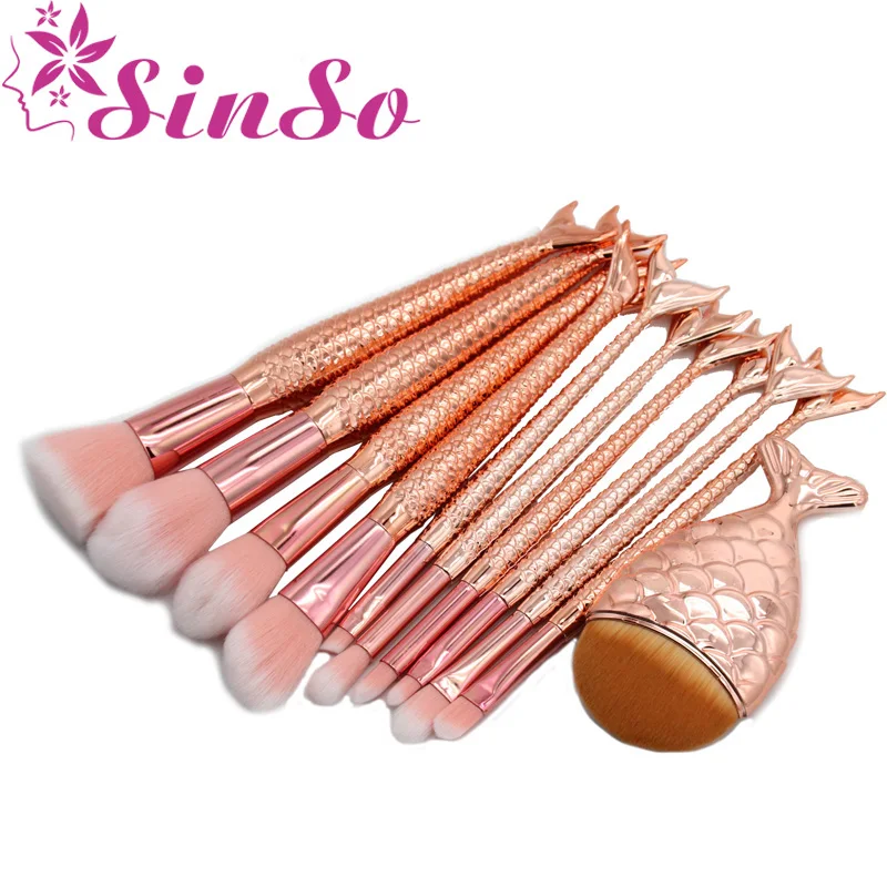 

Sinso Makeup Brushes 11Pieces Mermaid Fish Shape Faoundation Powder Lip Face Eye Shadow Makeup Brush Kit Tool Set For Makeup