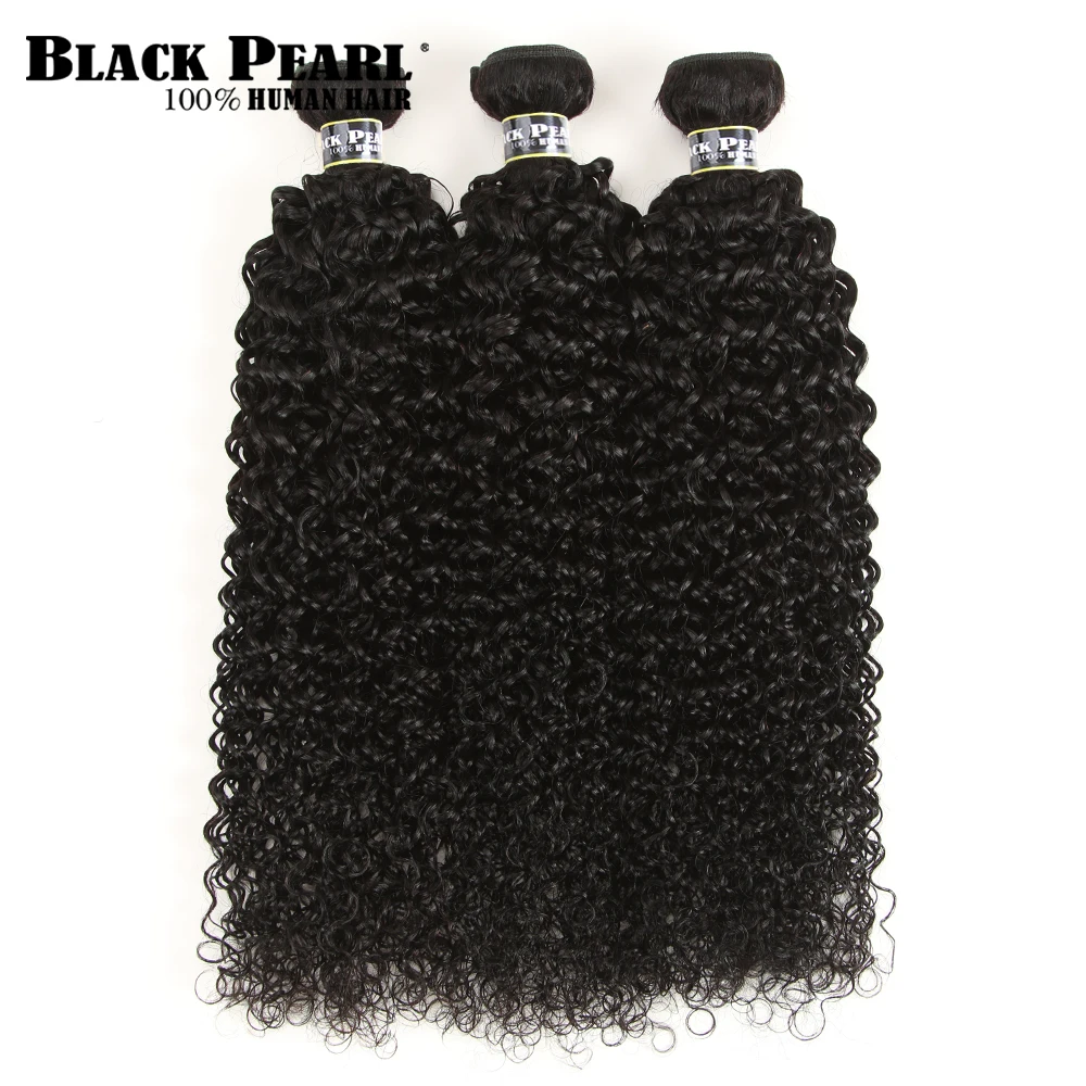 Black Pearl Pre-Colored Human Hair 3 Bundles With Closure Non Remy Brazilian kinky Curly Bundles With Closure 1B# Hair Extension