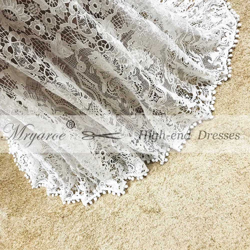 Mryarce Unique Wedding Dress 2019 Luxury Crochet Lace A Line Beau Gown A Line Boho Chic Bridal Gown Bell Sleeves  (2)