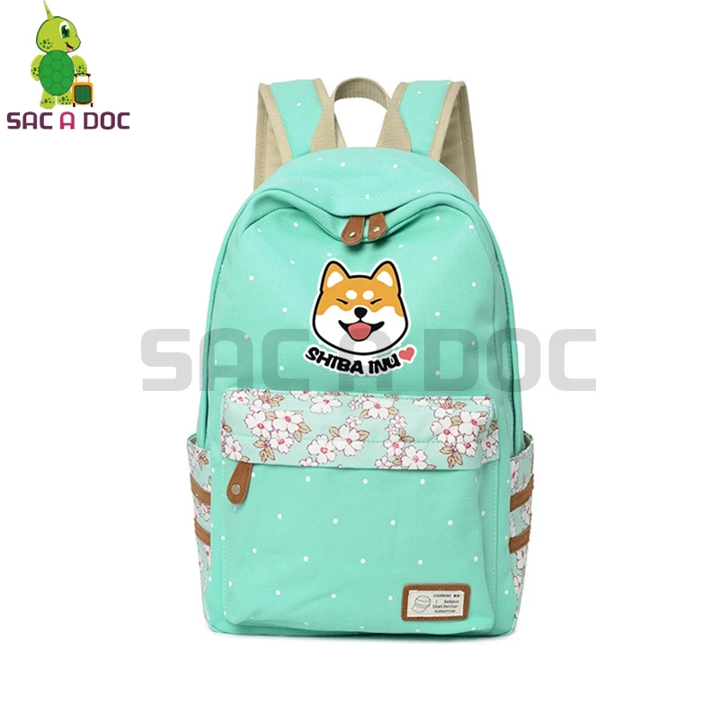 

Cute Shiba Inu Doge Emoji Backpack Floral Wave Point School Bags for Teenagers Girls Daily Backpack Smile Face Dog Travel Bags