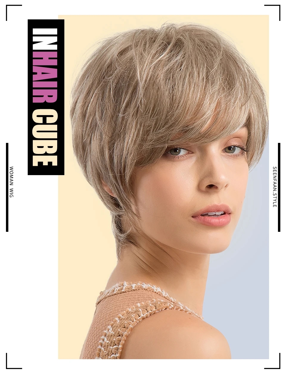 INHAIR CUBE Synthetic Blend Wigs Straight Hair Short Wig for Women Fluffy Human Hair Natural Elastic Wig Cap#27