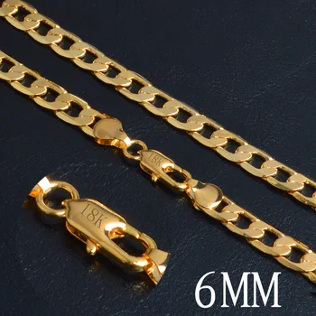 

20Inch 6MM High Quality Necklace Gold Color Curb Cuban Chain Neckacle Fashion Jewelry Thick Chain For Women Men Free Shipping