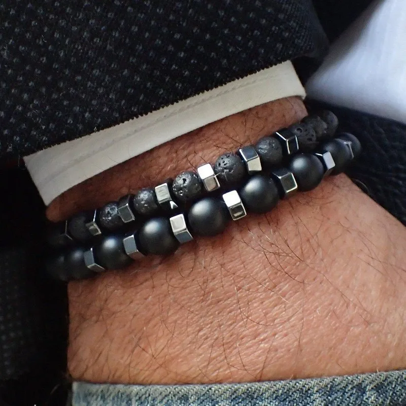 NAIQUBE 2 шт./компл. модный браслет для мужчин Нержавеющая сталь цепи камень браслет из бисера для Для мужчин Jewelry классический подарок Pulsera Hombre