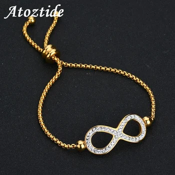 

Atoztide Luxury Women Charm Infinity Crystal Bracelets Fashion Adjustable Stainless Steel Gold Color 8 Rope Bracelets
