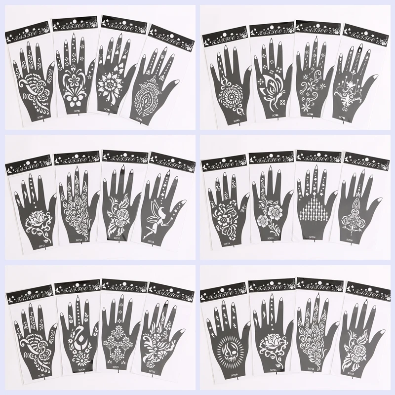 10pcs Hand Henna Tattoo Stencils For Body Paint,flower Glitter Airbrush Mehndi  Henna Tatoo Templates Large Stencil 21*12cm - Tattoo Stencils - AliExpress