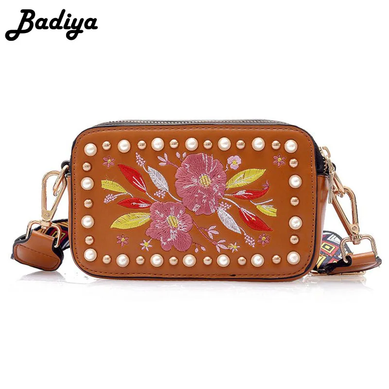 High Quality Wide Strap Messenger Bag Colorful Floral Embroidery