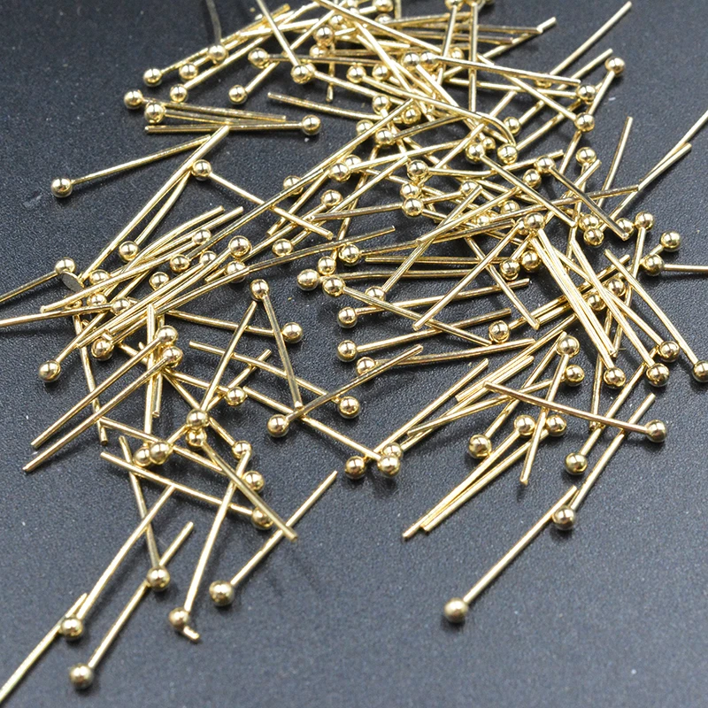 FLTMRH 100pcs 14x0.5mm Gold Color Plated Brass Ball Pins Connect Beads
