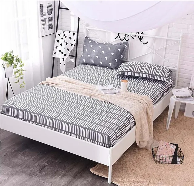 Grey White Cotton Twin Full Queen size fitted sheet protection ...