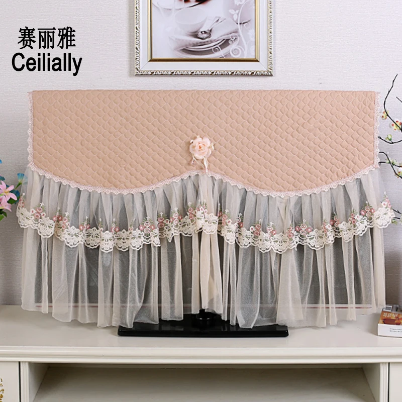 

Luscious TV Dust Cover Luxury Lace Dust proof Protect LCD LED Plasma Television Tissue Table Runner Cloth Mat Cushion Cover