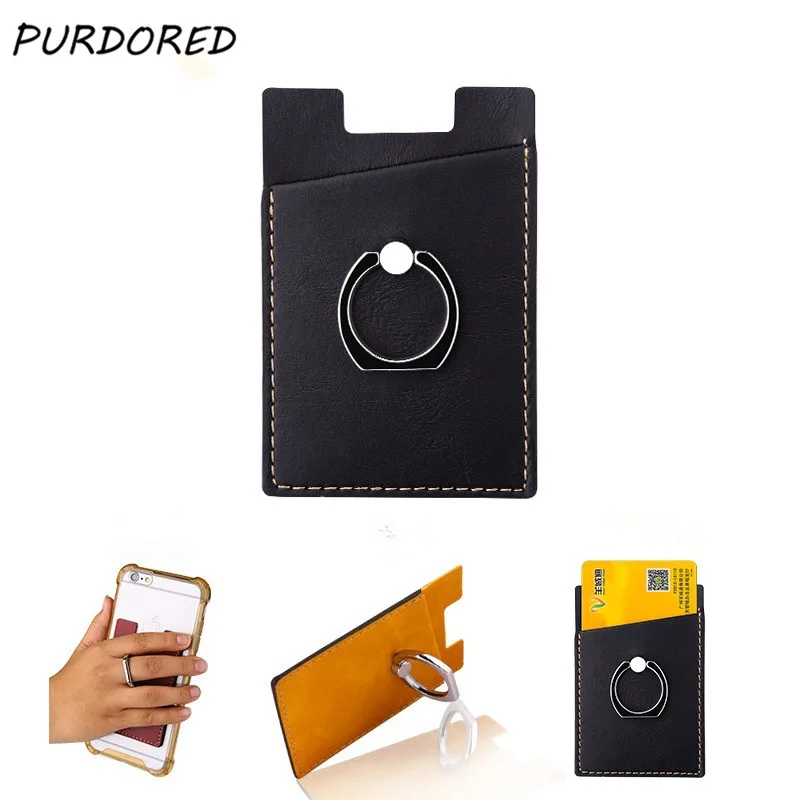 

PURDORED 1 pc Phone Card Holder Women Credit ID Card Holder Men Pocket Stick On Adhesive With Finger Ring Dropshipping