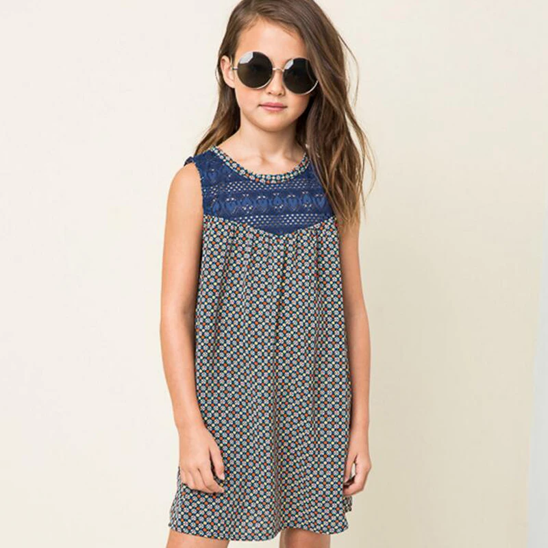 

Autumn Girl Dress Kids Clothes 2017 Girls Lace Dress Floral Print Princess Sleeveless Dress Girls Clothes