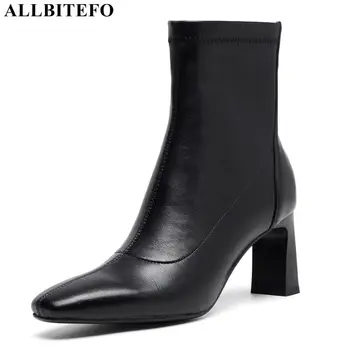 

ALLBITEFO Elastic material sexy high heels office ladies shoes high quality ankle boots for women party women boots girls boots