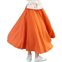 Плотная плиссированная юбка в китайском стиле Женская юбка с эластичной резинкой на талии новая весенне-осенняя богемная хлопчатобумажная льняная юбка