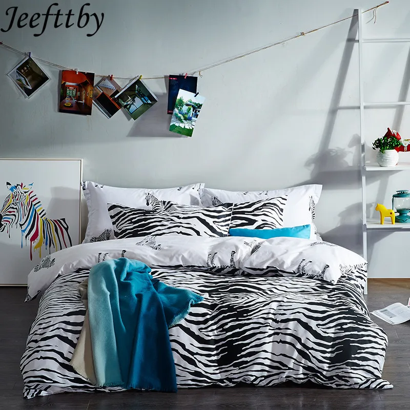 Jeefttby домой 100% хлопок черный, белый цвет Зебра Постельное белье King queen Twin Размеры кровать/Fit лист набор пододеяльник подушка наволочки