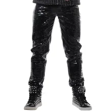 Новые модные черные Magic Slim Повседневная manle брюки Punk DJ певица Одежда для сцены show костюмы для сцены мужчины блестка кожа Штаны