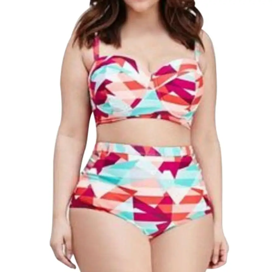 

2018 Women Sexy Plus Size Geometric Print Bikinis Set Push Up Swimwear High Waist Swimsuits Brazilian holiday Bathing Suit #be