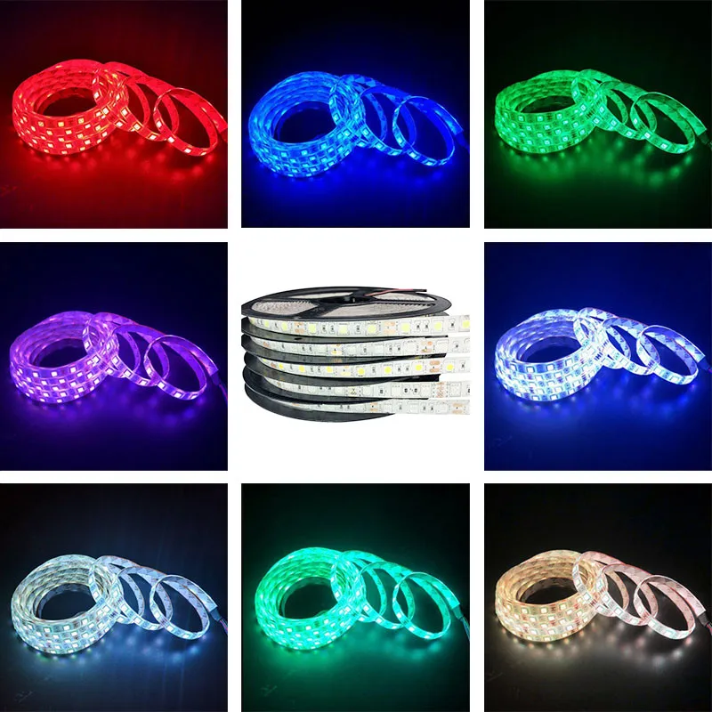 DC 12V 5m 5050 Светодиодная лента белый теплый RGB fita de Диодная с адаптером питания |