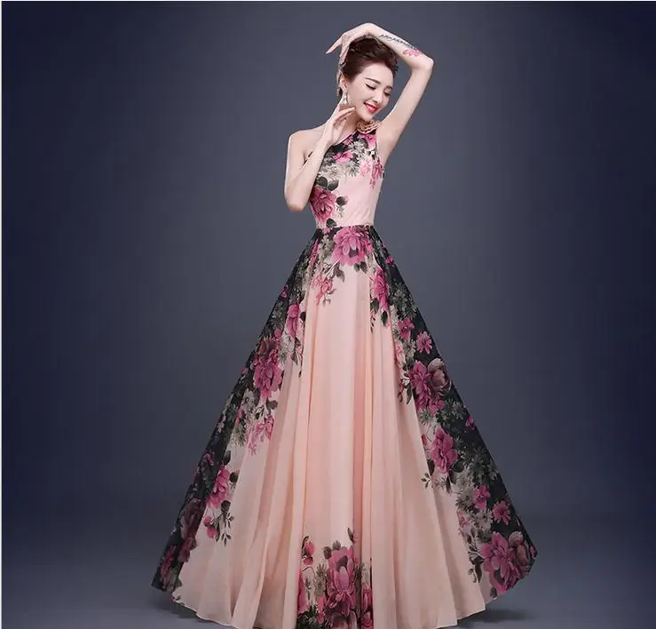 Nyata Sederhana 3 Desain Panjang Sifon Satu Bahu Bunga Pola