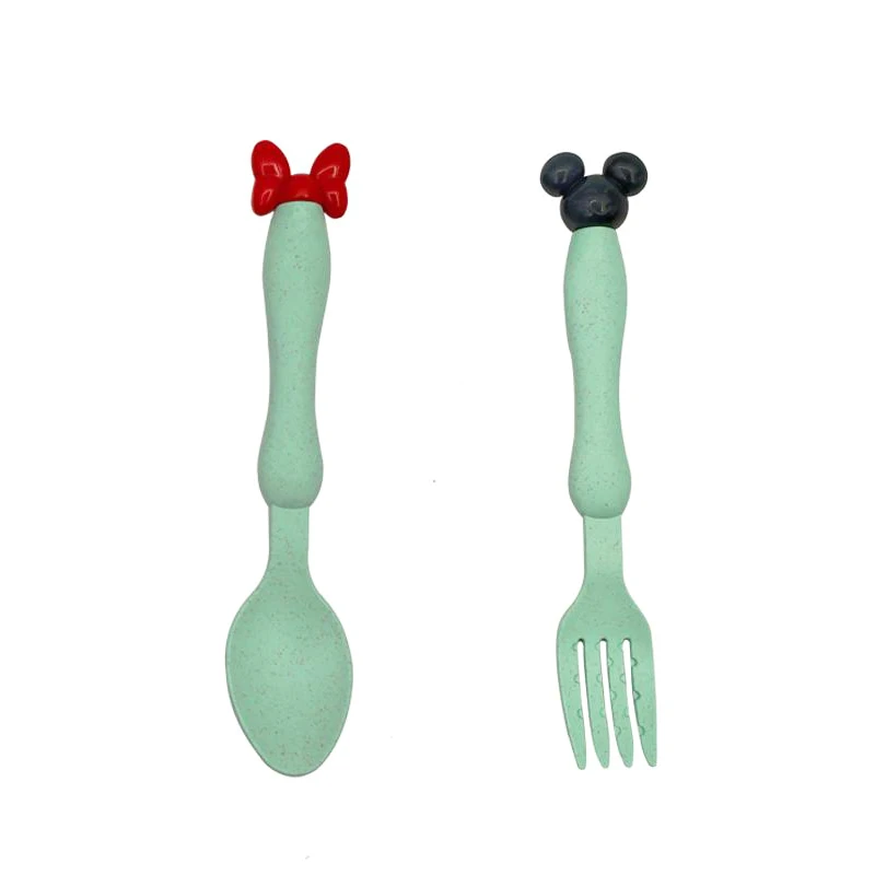 Baby Feeding Food Dish Bamboo Fiber Children Tableware Rice Originality Modeling Service Plate Kindergarten Defence Broken Bowl - Цвет: Green SpoonFork