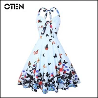 OTEN, сексуальное женское платье, летнее, с открытыми плечами, в горошек, с принтом, на пуговицах, линия, на булавке, винтажное, рокабилли, приталенное, вечерние платья