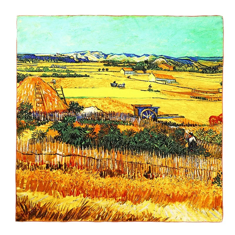 

Aishidis Women 100% Silk Scarf Classical Oil Painting Art Works of Van Gogh Necktie Square Size 88cm Good Quality