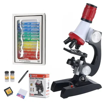 

Kids LED 100X-400X-1200X Microscope Kit Home Lab Refined Monocular Biological Microscope Science Experiment Instruments Tool Toy