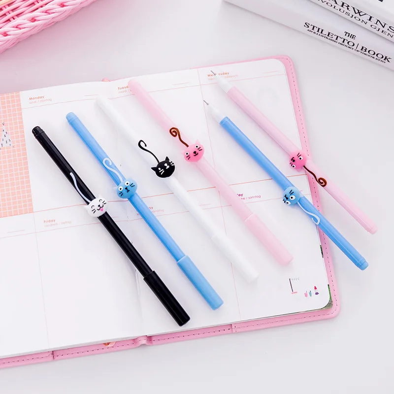 

4pcs/lot 0.5mm Cartoon Cat Black Ink Gel Pen Kawaii Signature Pen Novelty School Office Writing Supplies Cute Student Stationery
