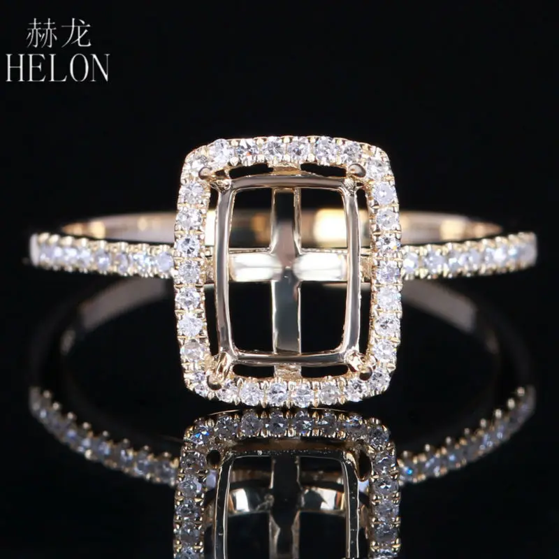 

HELON 6X8mm Cushion 0.2ct Natural Diamond Semi Mount Gorgeous Wedding Party Jewelry Real 14K Yellow Gold Engagement Wedding Ring