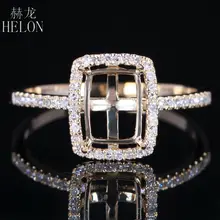 HELON 6X8mm Cushion 0.2ct Natural Diamond Semi Mount Gorgeous Wedding Party Jewelry Real 14K Yellow Gold Engagement Wedding Ring