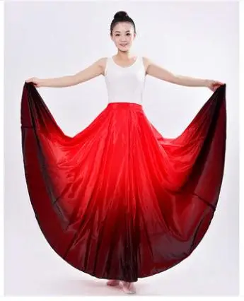 Женская танцевальная юбка для фламенко, испанский танцевальный костюм для женщин, платье для фламенко, 360 градусов - Цвет: top red