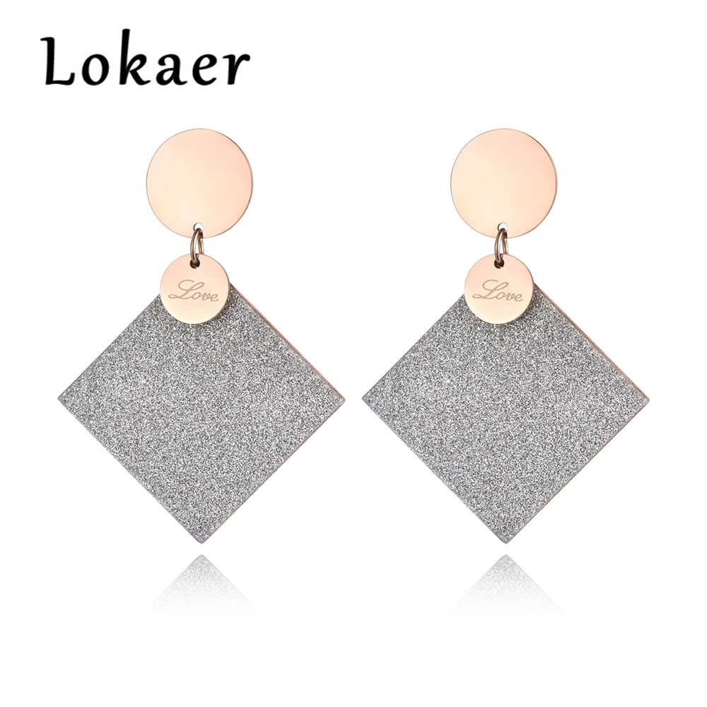 Lokaer ювелирные изделия из нержавеющей стали цвета розового золота и серебра матовый лист круг и квадратные "любовь" серьги-гвоздики E18445