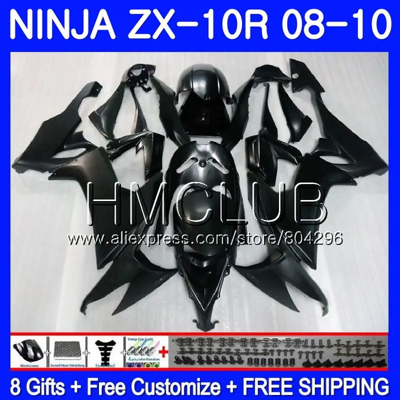 

Bodywork For KAWASAKI Flat black NINJA ZX 10 R ZX1000C ZX10R 08 09 10 40HM.20 ZX 10R ZX1000 ZX-10R 2008 2009 2010 Fairing kit