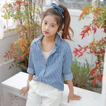 

2019 Korean style girls striped shirt fashion spring cotton girls blouse 3-8t A856