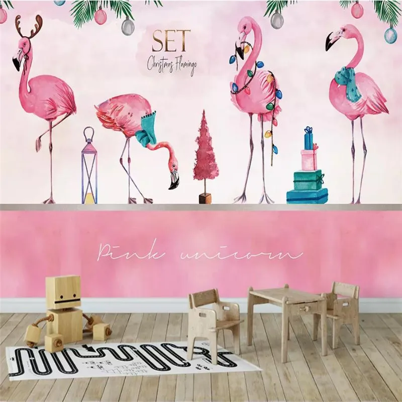 

Custom 3D Wallpaper Mural Pink Flamingo Background Wall Sofa Living Room TV Background Wall Family Art Silk Waterproof Wallpaper