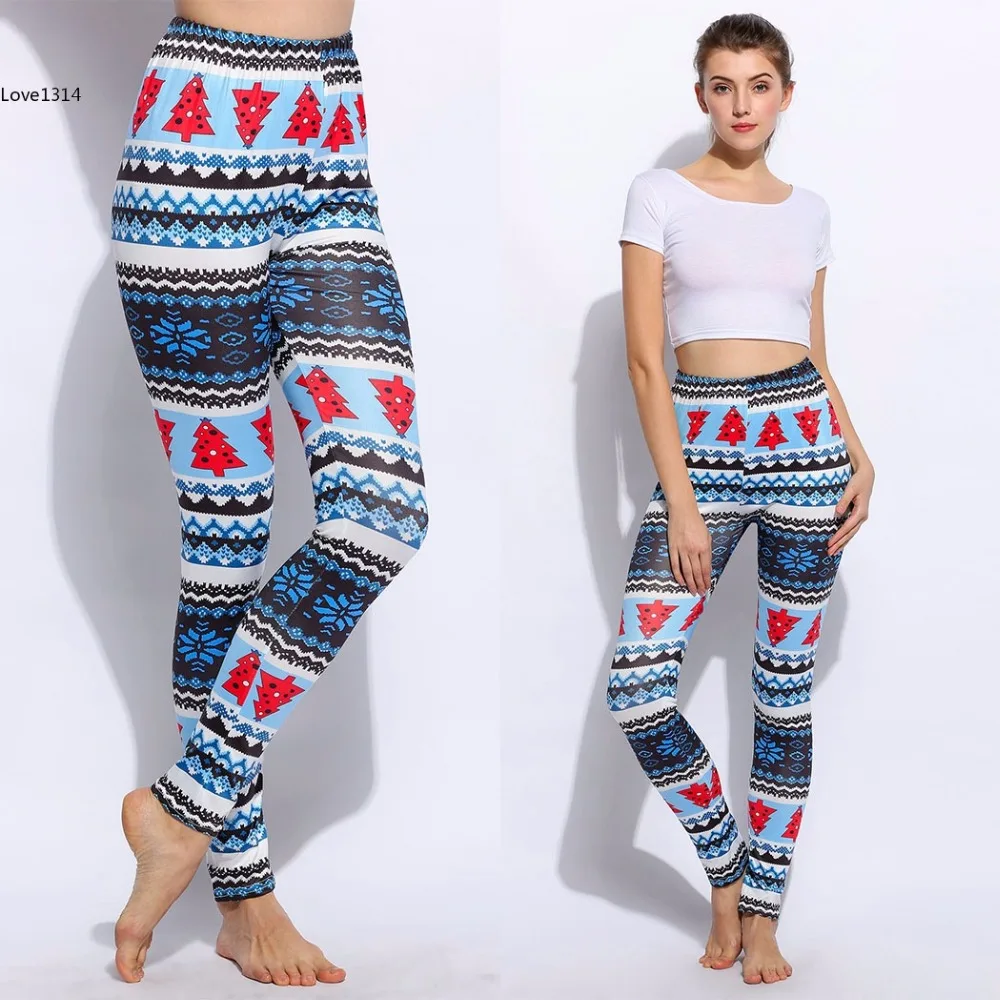 Christmas Leggings Women Lady Casual Elasticity Skinny Tree Geometrical Christmas Leggings